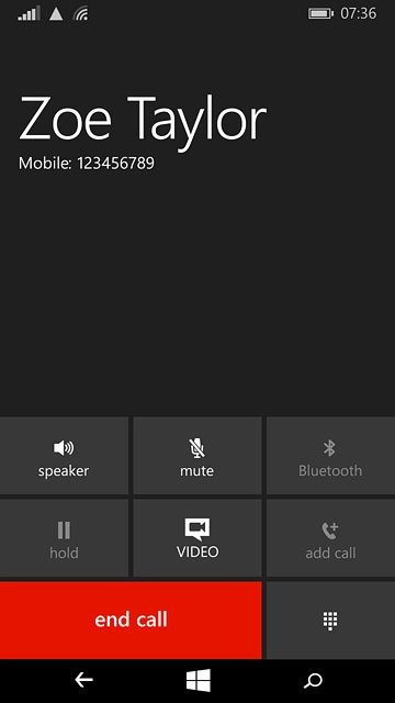 Press end call to end the call and return to the home screen.