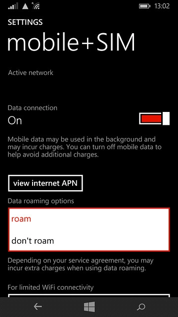 Press roam or don't roam.