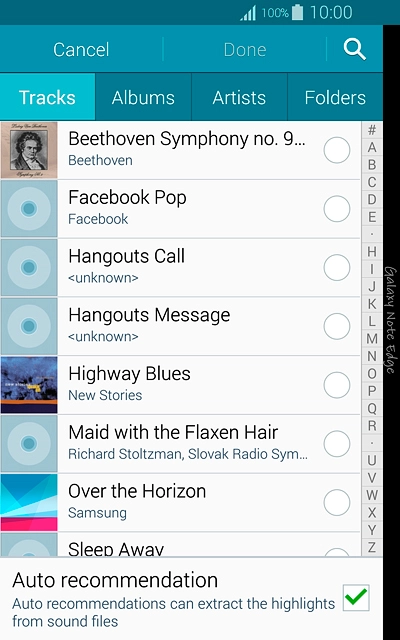 Go to the required folder.Press the different ring tones to listen to them.