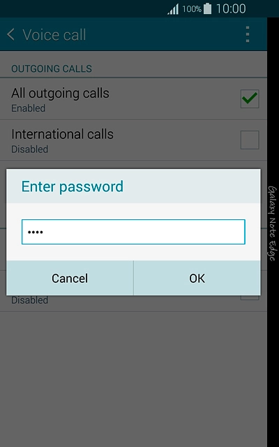 Key in your barring password (default is 0000) and press OK to turn the function on or off.