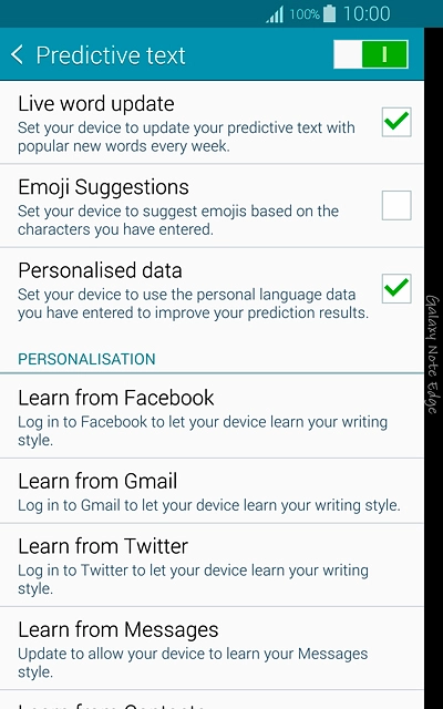 Press Personalised data until the function is turned on.