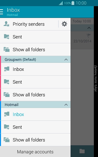 Slide your finger right on the display.Press Inbox below the required email account.