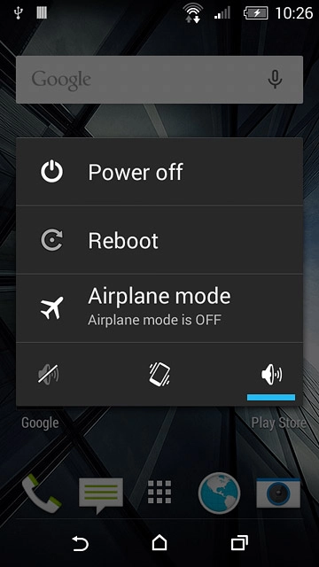 Press Airplane mode.Depending on the current setting, flight mode is turned on or off.