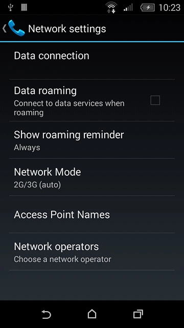 Press Data roaming to turn the function on or off.