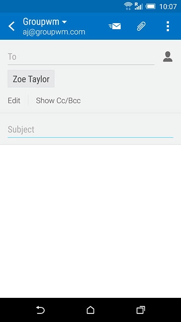 Press Subject and key in a subject for the email message.