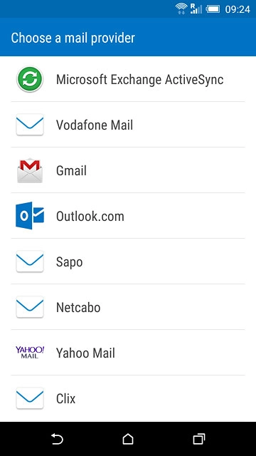 Press the required provider or Other (POP3/IMAP).