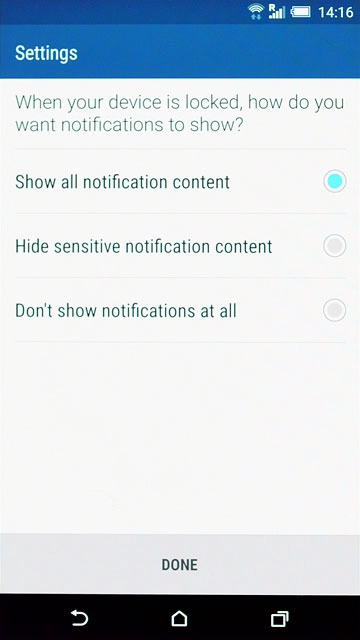 Press the required setting.