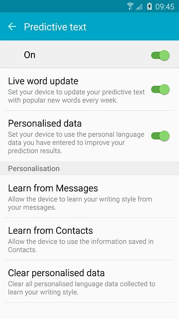 Press Personalised data until the function is turned on.