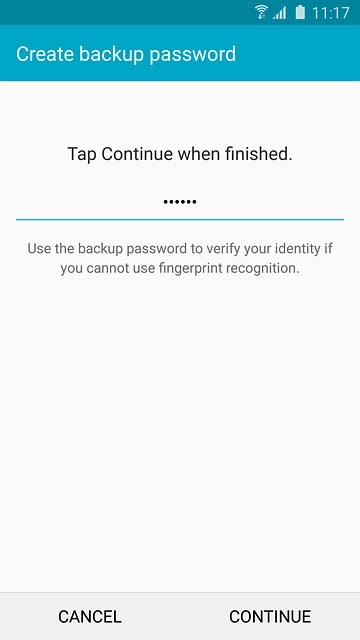 Key in a password and press CONTINUE.