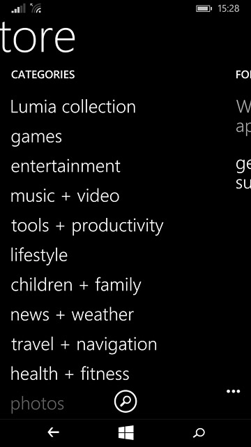 To search by category:Slide your finger right on the display.Press the required category.