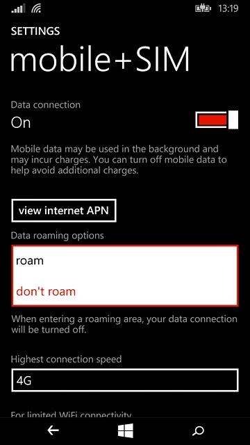 Press roam or don't roam.