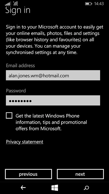 Press next.Follow the instructions on the display to end the activation of your Microsoft account.