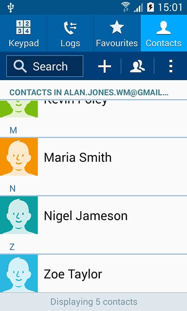 Press the required contact.The contact details are displayed.