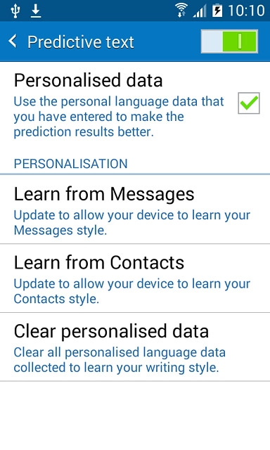 Press Personalised data until the function is turned on.