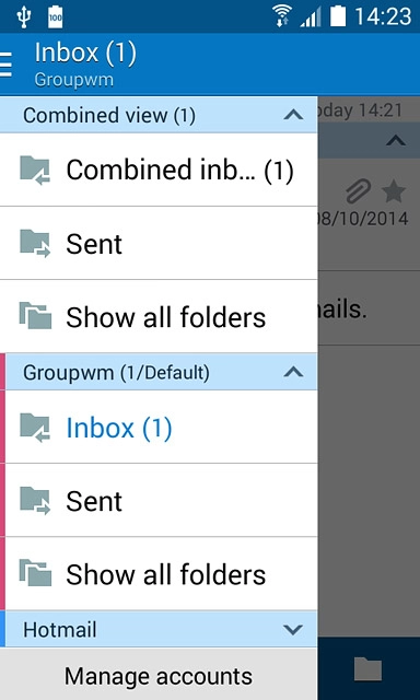 Slide your finger right on the display.Press Inbox below the required email account.