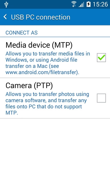 Press Media device (MTP) until the function is turned on.