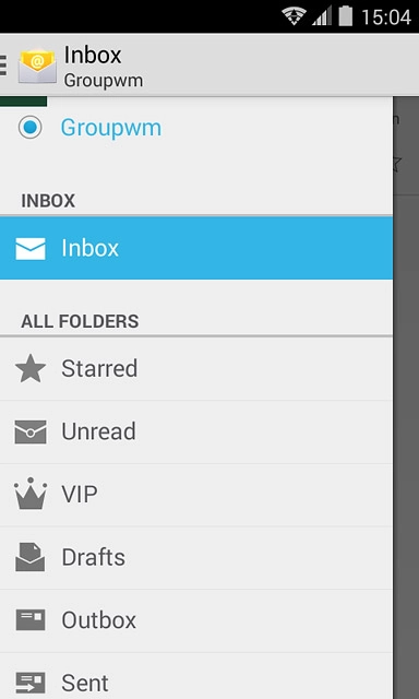 Slide your finger right on the display.Press the required email account.