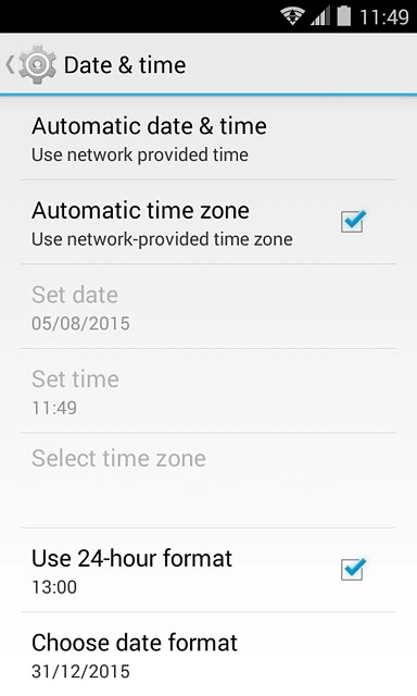 Press Automatic time zone until the function is turned on.