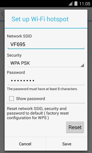 Key in the required name for the Wi-Fi hotspot.Press the drop down list below 