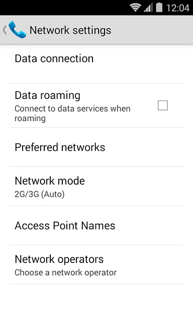 Press Data roaming to turn the function on or off.