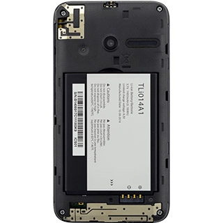 Place the battery in your phone, top first, matching the battery contacts with the phone contacts and press the battery into place.