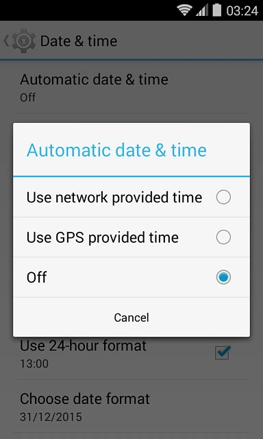 Press the required setting.
