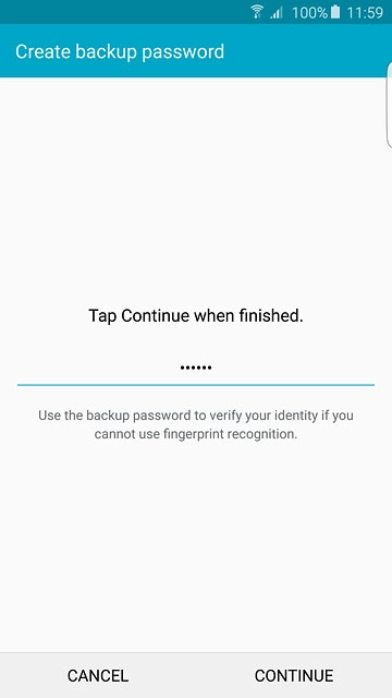 Key in a password and press CONTINUE.
