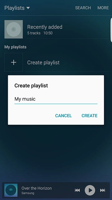 Key in a name for the playlist and press CREATE.