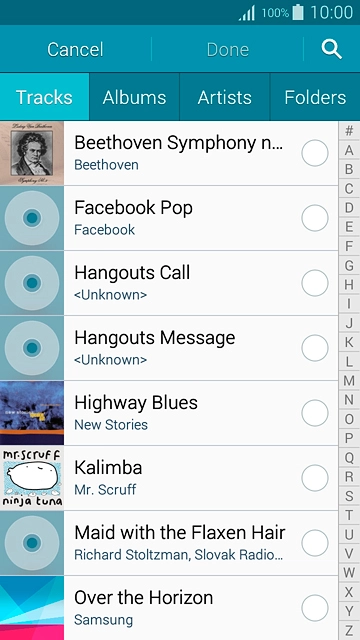 Go to the required folder.Press the different ring tones to listen to them.