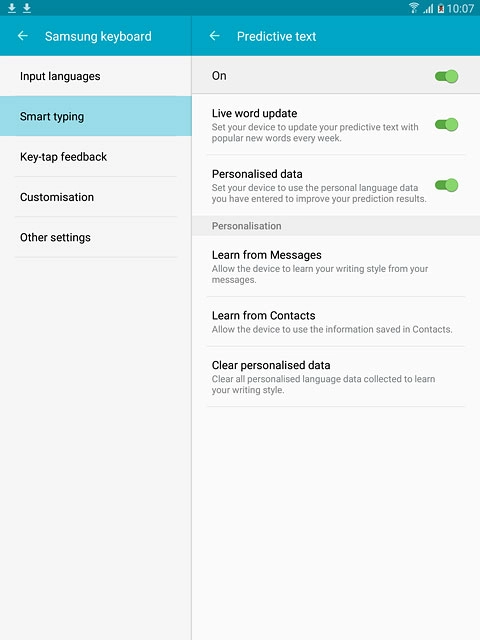 Press Personalised data until the function is turned on.