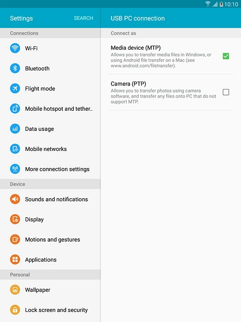 Press Media device (MTP) until the function is turned on.