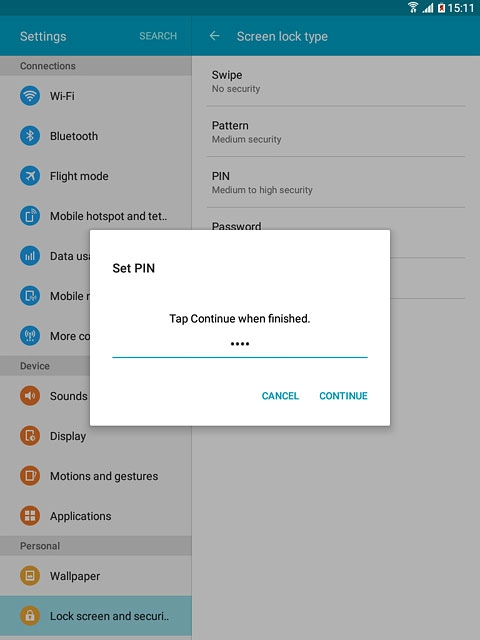 Key in the required lock code and press CONTINUE.
