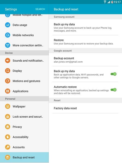 Press Backup and reset.