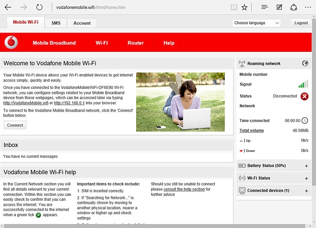 Click Connect.A connection to the internet is established.