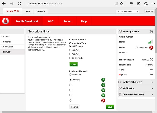 Your router searches for networks within range.Highlight the required network and click Save.The screen will tell you if you have access to the network you've chosen.