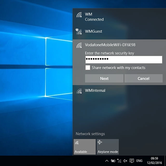 Key in the password for your Wi-Fi hotspot and click Next.