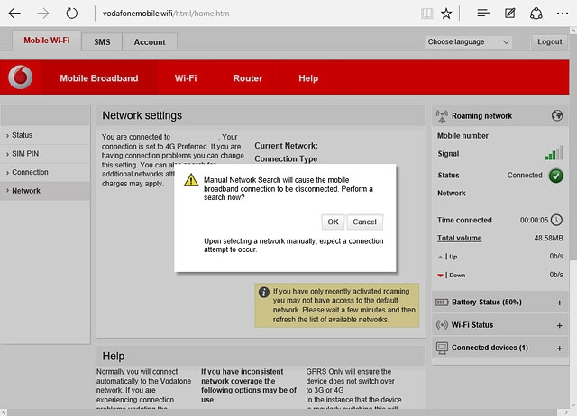If a connection to the internet has been established:Click OK to end the connection.