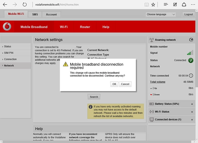 If a connection to the internet has been established:Click OK to end the connection.