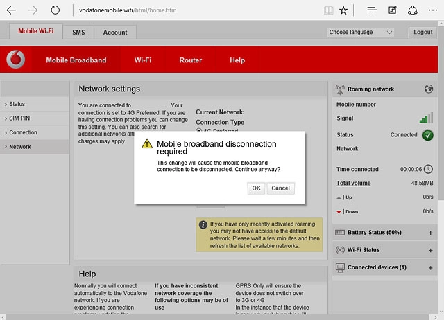 If a connection to the internet has been established:Click OK to end the connection.