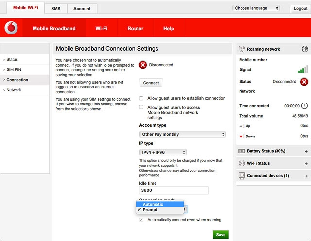 Highlight Automatic or Prompt.