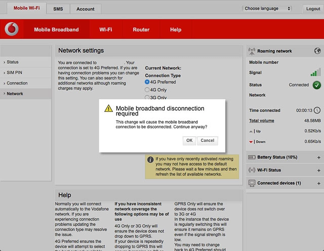 If a connection to the internet has been established:Click OK to end the connection.