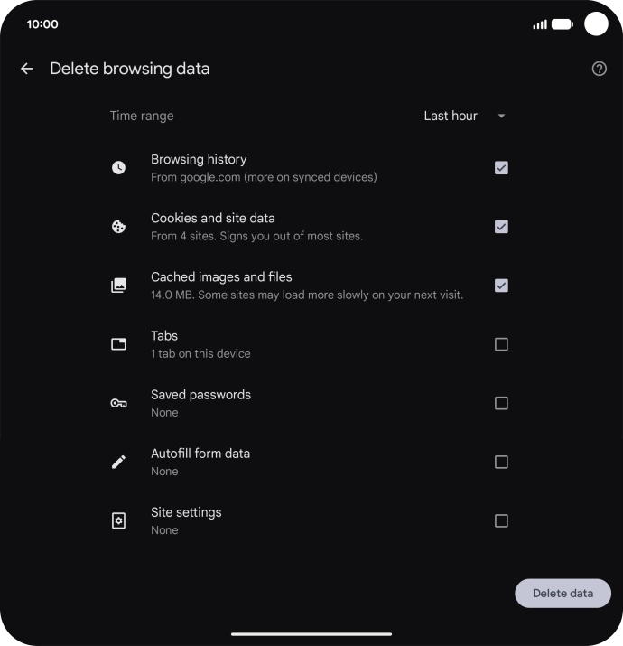 Press the fields next to the required data types. Press the fields next to the required data types.