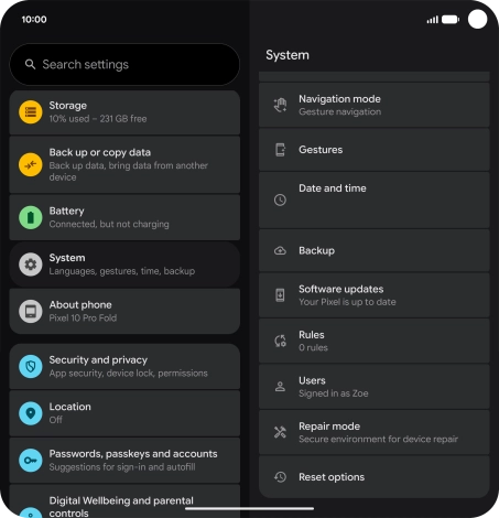 Press Reset options.
