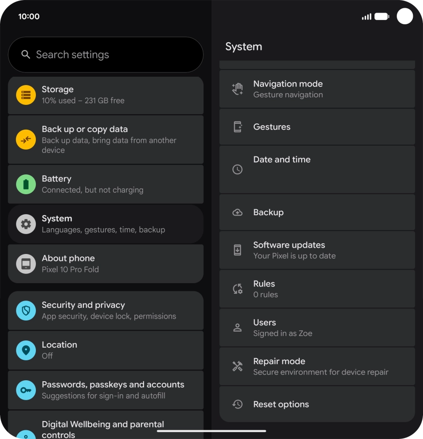 Press Reset options.