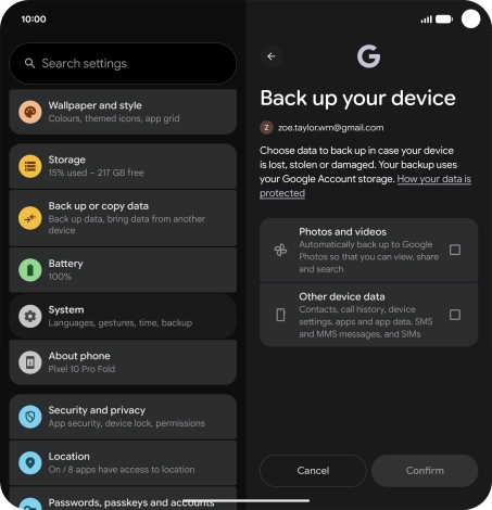 Press the fields next to the required data types to select them.