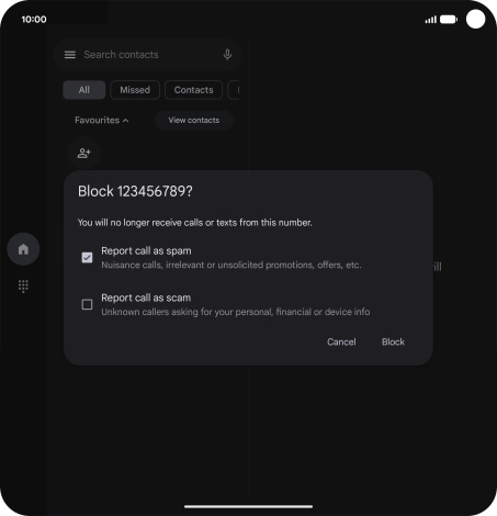 To report the number as spam, press the field next to 