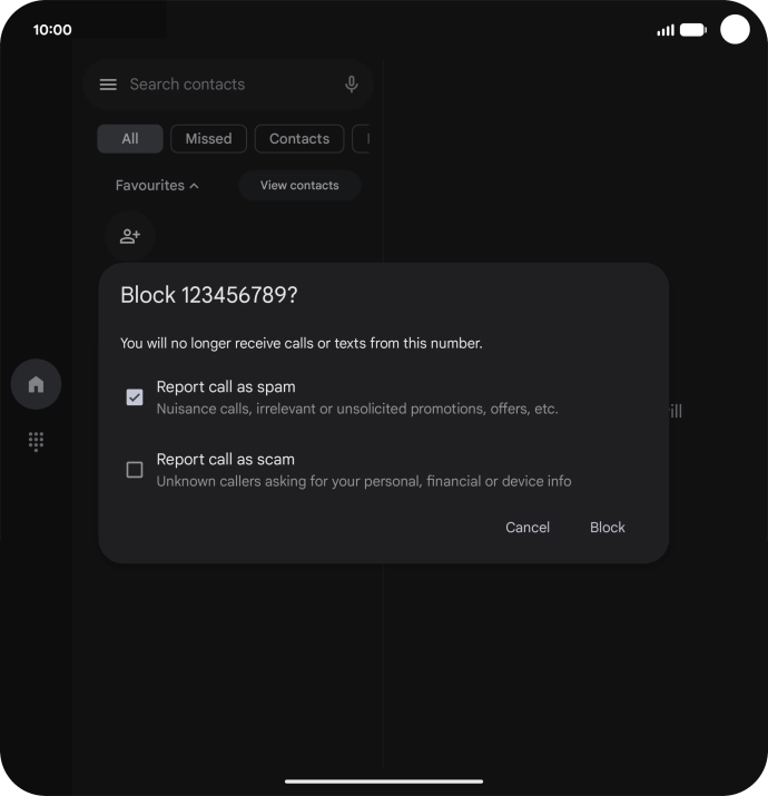 To report the number as spam, press the field next to 
