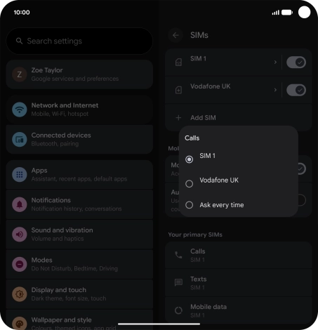 Press the required setting.