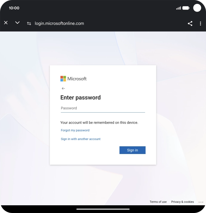 Press Password and key in the password for your email account. Press Password and key in the password for your email account.