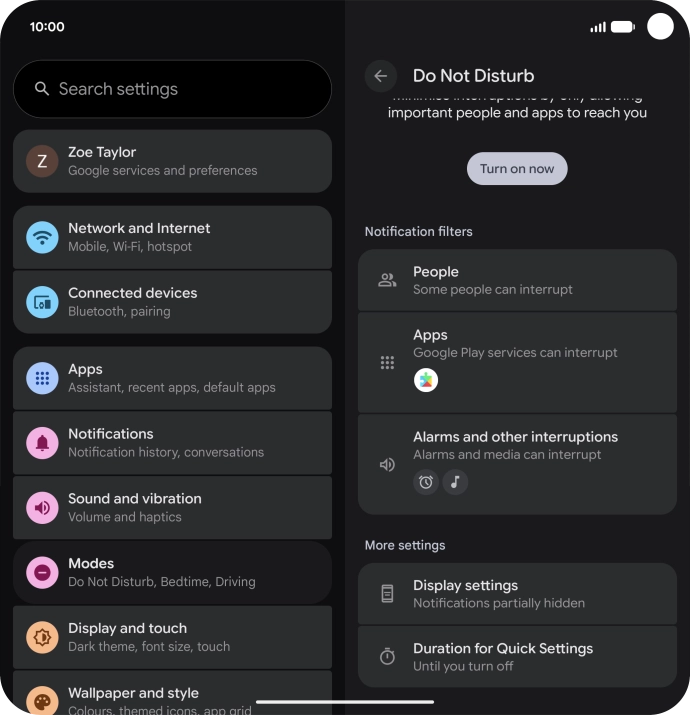 Press Display settings.